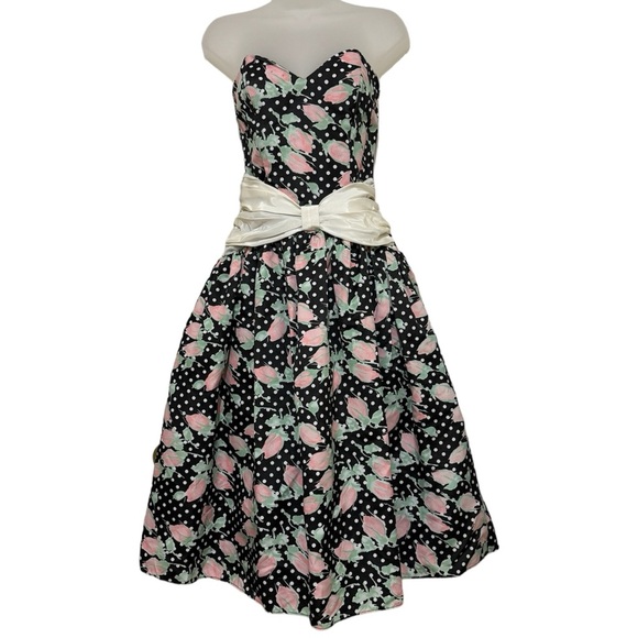 Vintage 80’s Gunne Sax Jessica McClintock Strapless Rosebud Print Dress Size 7/8 - Picture 1 of 16